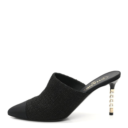 Chanel Tweed Grosgrain Cap Toe Pearl Mule 41 Black 1 of 8