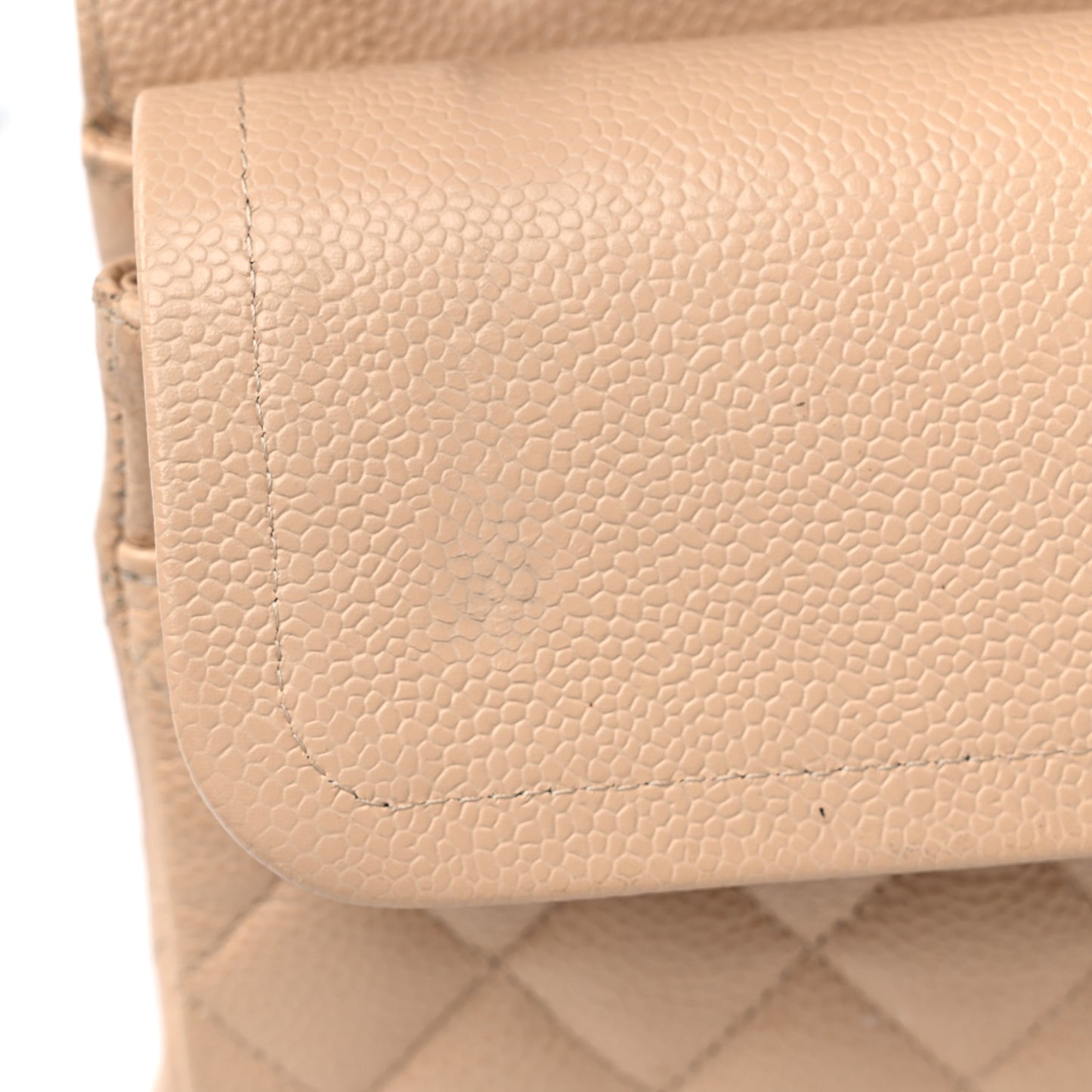 Caviar Quilted Medium Double Flap Beige
