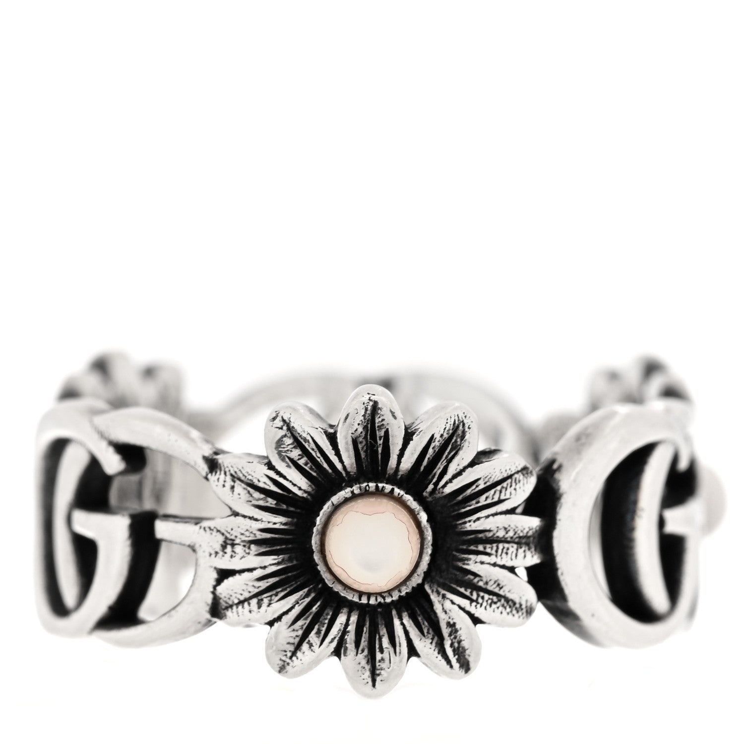 Gucci Sterling Silver Mother of Pearl Double G Marmont Flower Ring 57 8 3 of 4