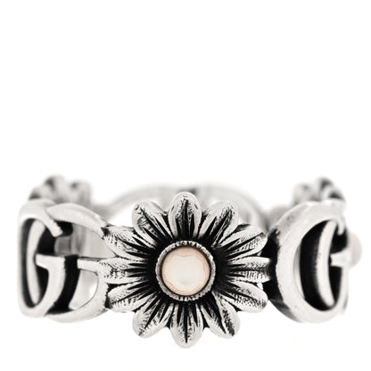 Gucci Sterling Silver Mother of Pearl Double G Marmont Flower Ring 57 8 3 of 4