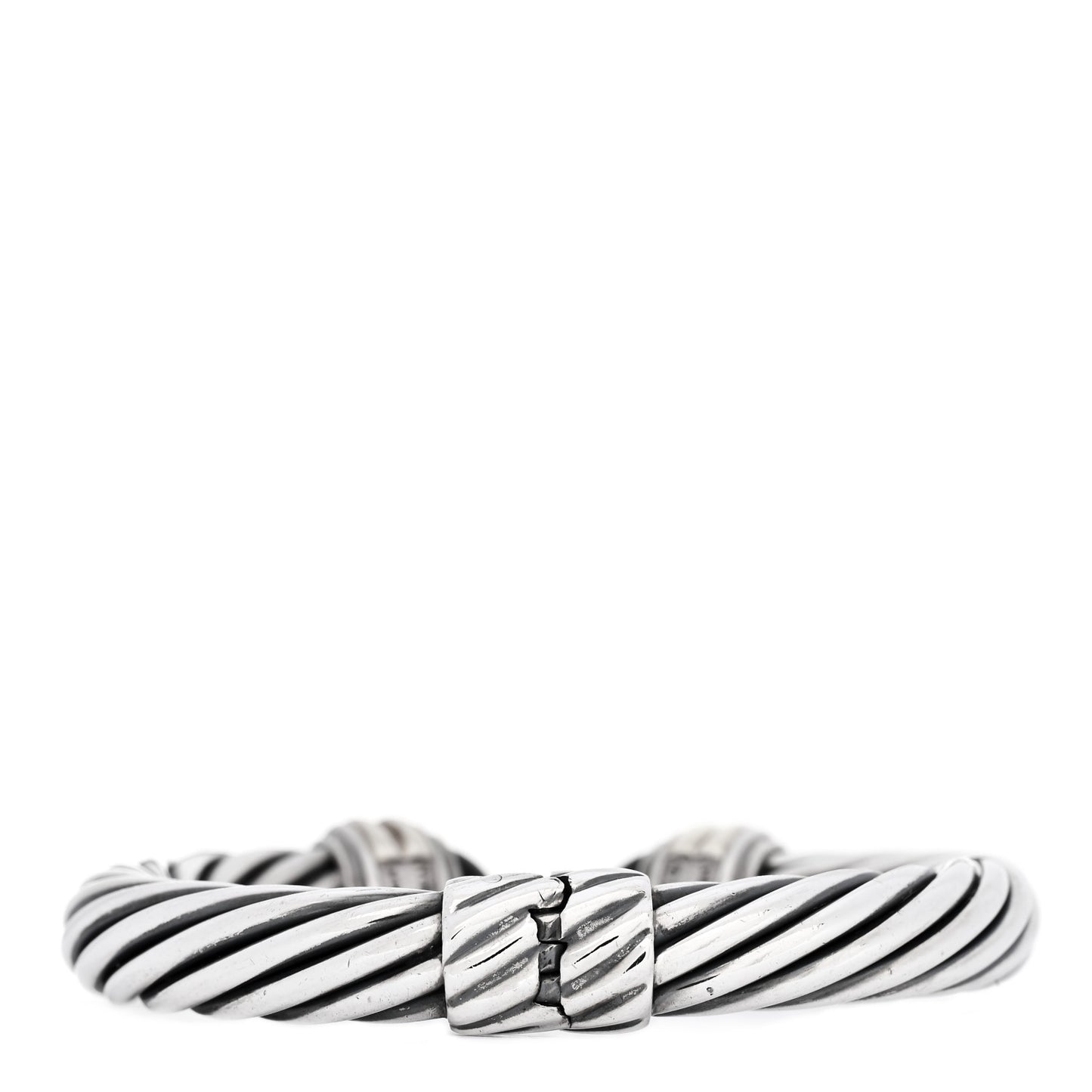 Sterling Silver 14K Yellow Gold Black Onyx 10mm Cable Classics Hinged Bracelet
