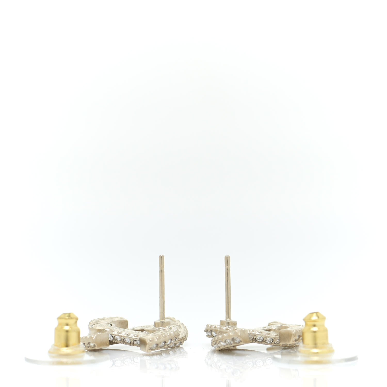 Chanel Crystal Timeless CC Earrings Light Gold 3 of 5