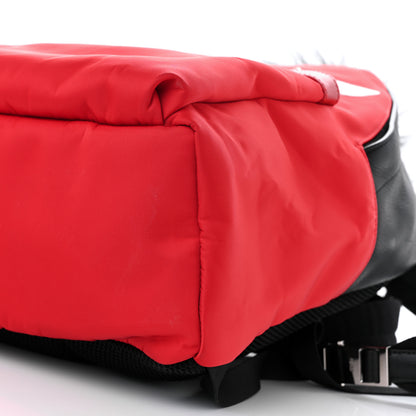 Fendi Nylon Vitello Elite Flamingo Fox Goat Fur Lightning Monster Eyes Backpack Rosso Black 9 of 10