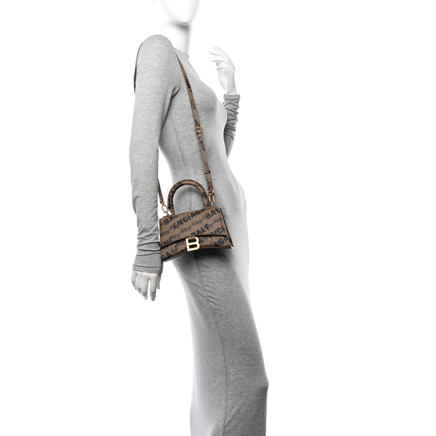 Coated Canvas BB Monogram Logo Print XS Hourglass Top Handle Bag Beige Brown Black