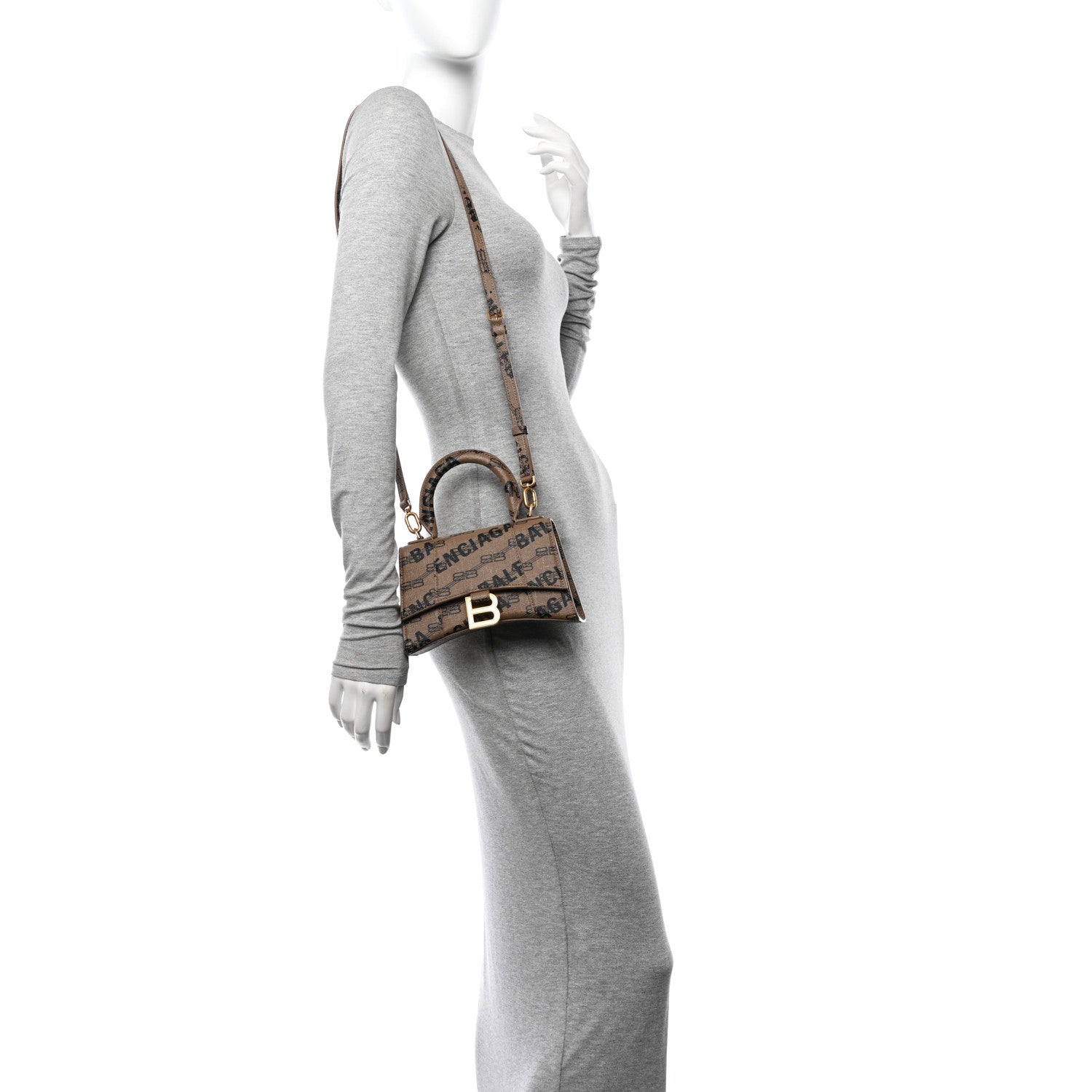 Balenciaga Coated Canvas BB Monogram Logo Print XS Hourglass Top Handle Bag Beige Brown Black 2 of 12