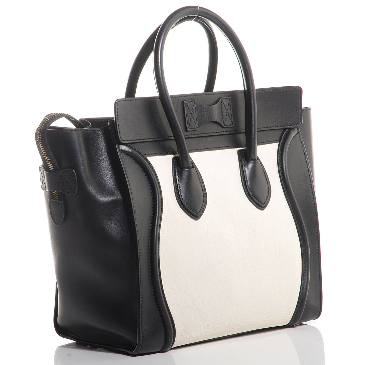 Smooth Calfskin Shrunken Lambskin Mini Luggage Black White