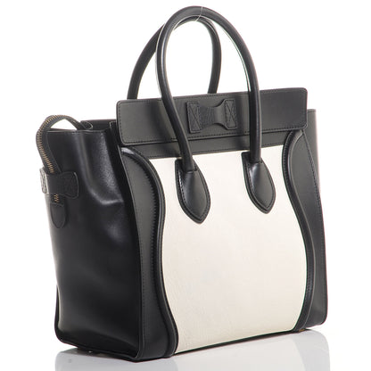 Celine Smooth Calfskin Shrunken Lambskin Mini Luggage Black White 3 of 7