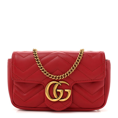 Gucci Calfskin Matelasse Super Mini GG Marmont Shoulder Bag Hibiscus Red 1 of 14