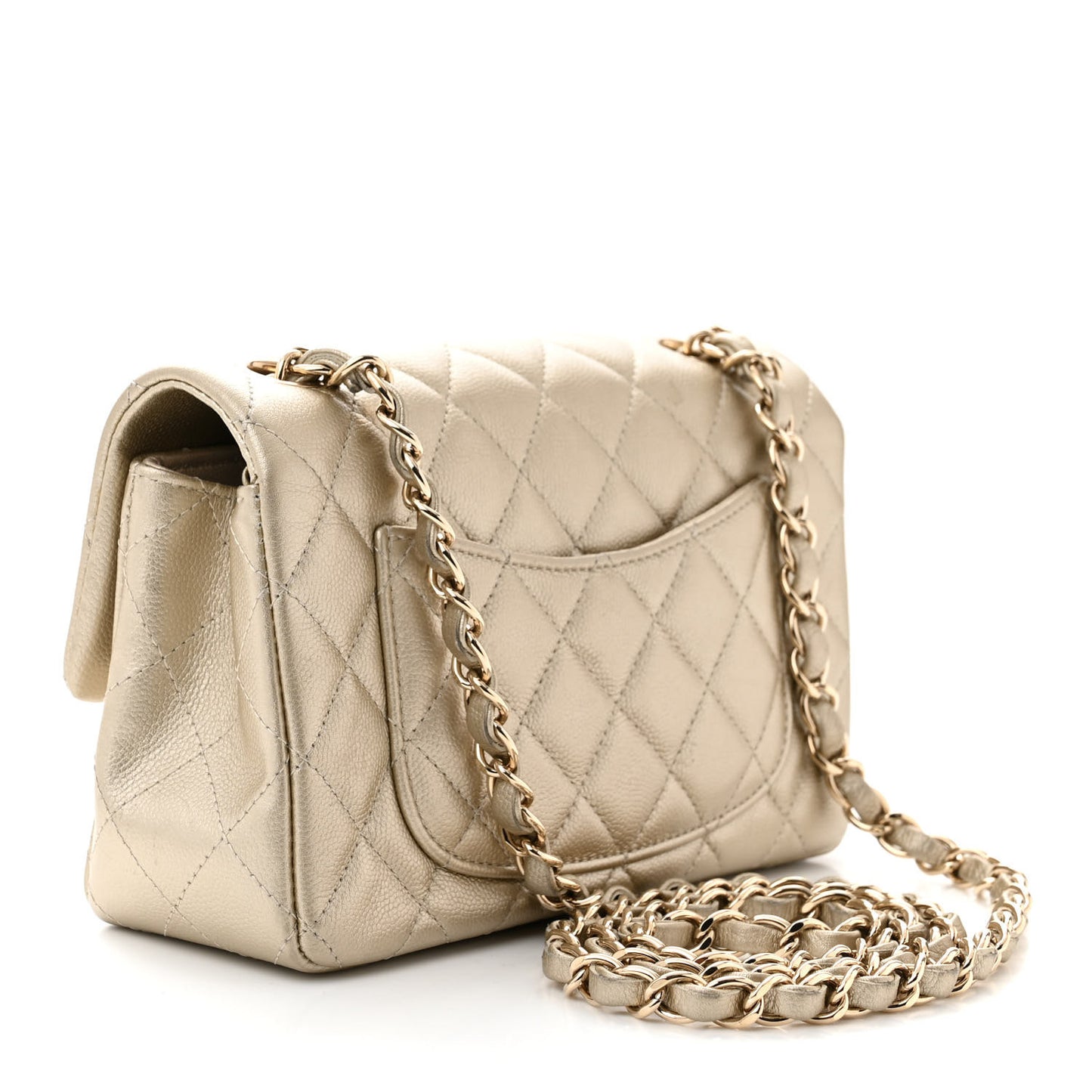 Metallic Caviar Quilted Mini Rectangular Flap Gold