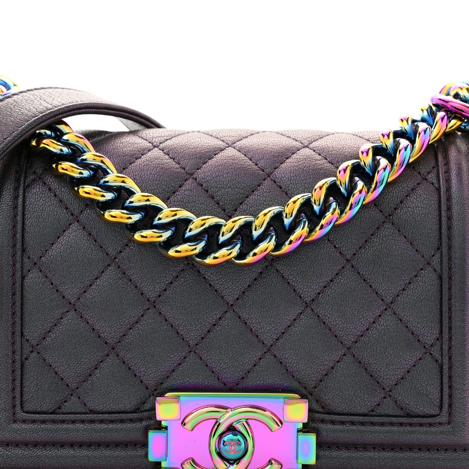 Chanel Iridescent Goatskin Quilted Small Boy Flap Purple 8 of 10