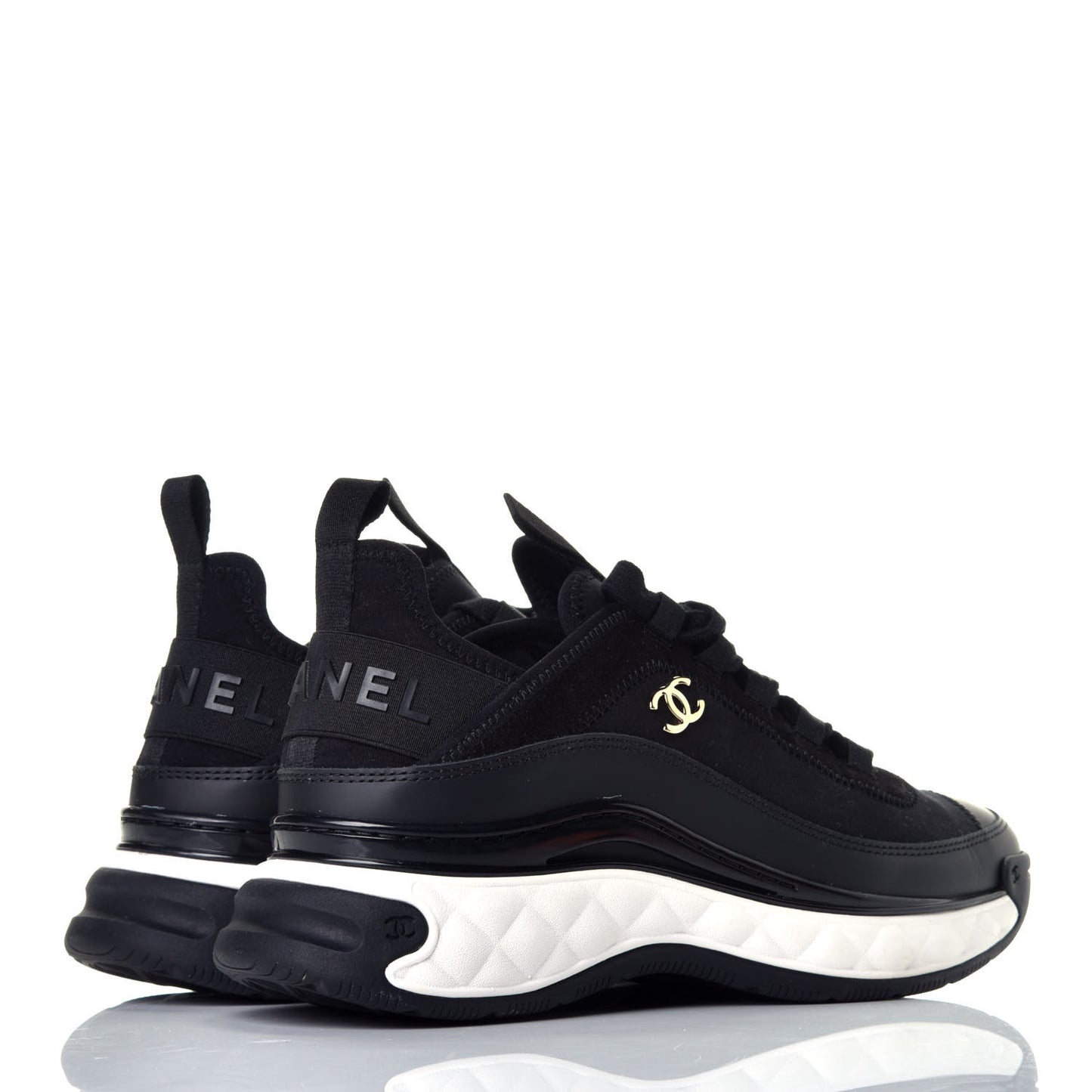 Velvet Calfskin Mixed Fibers CC Sneakers 36.5 Black