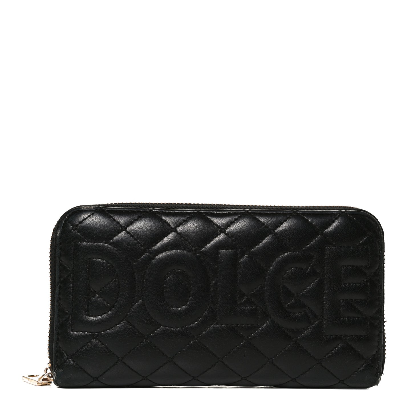 Calfskin Quilted Zip Around Wallet Black