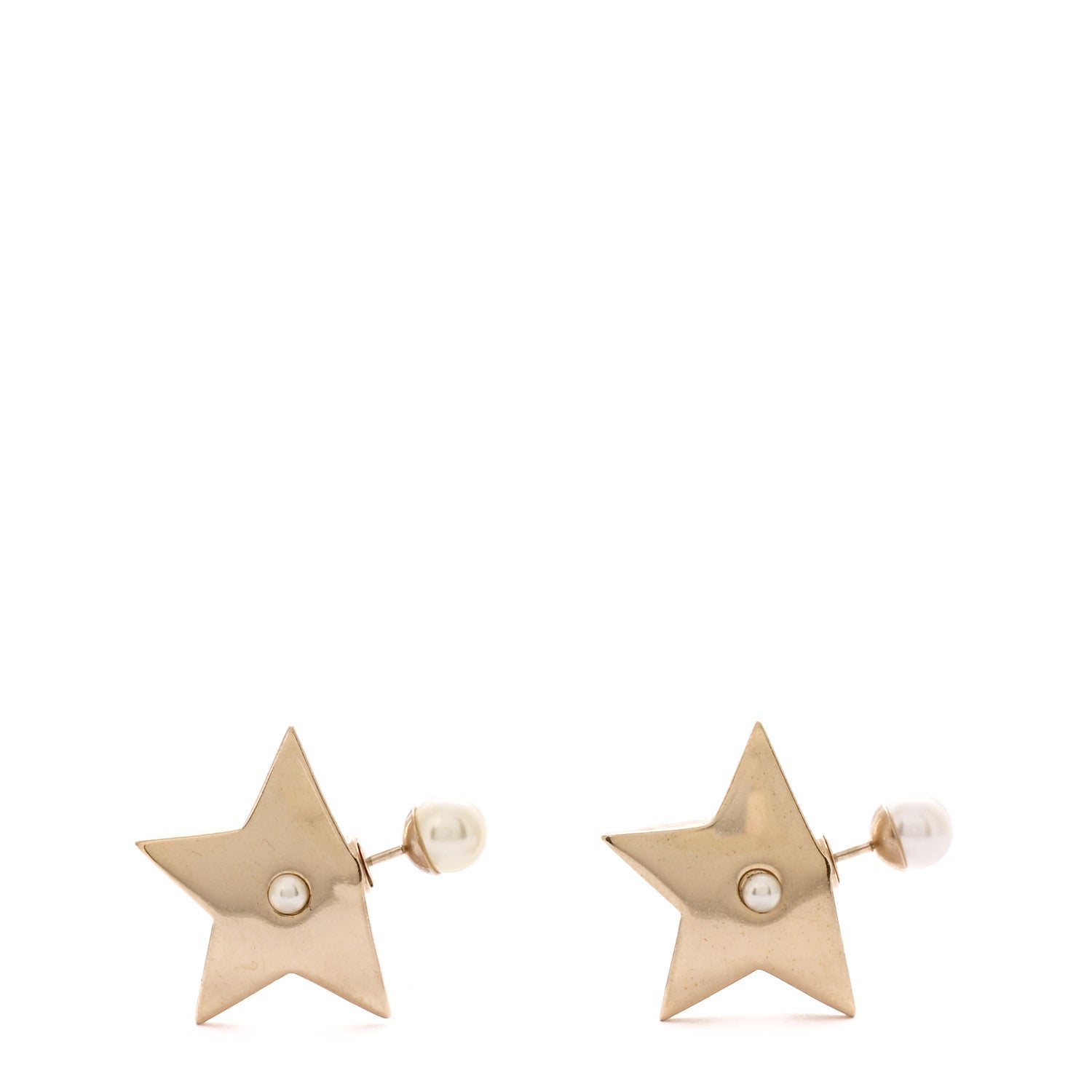 Christian Dior Metal Pearl Star Earrings Gold 1 of 4