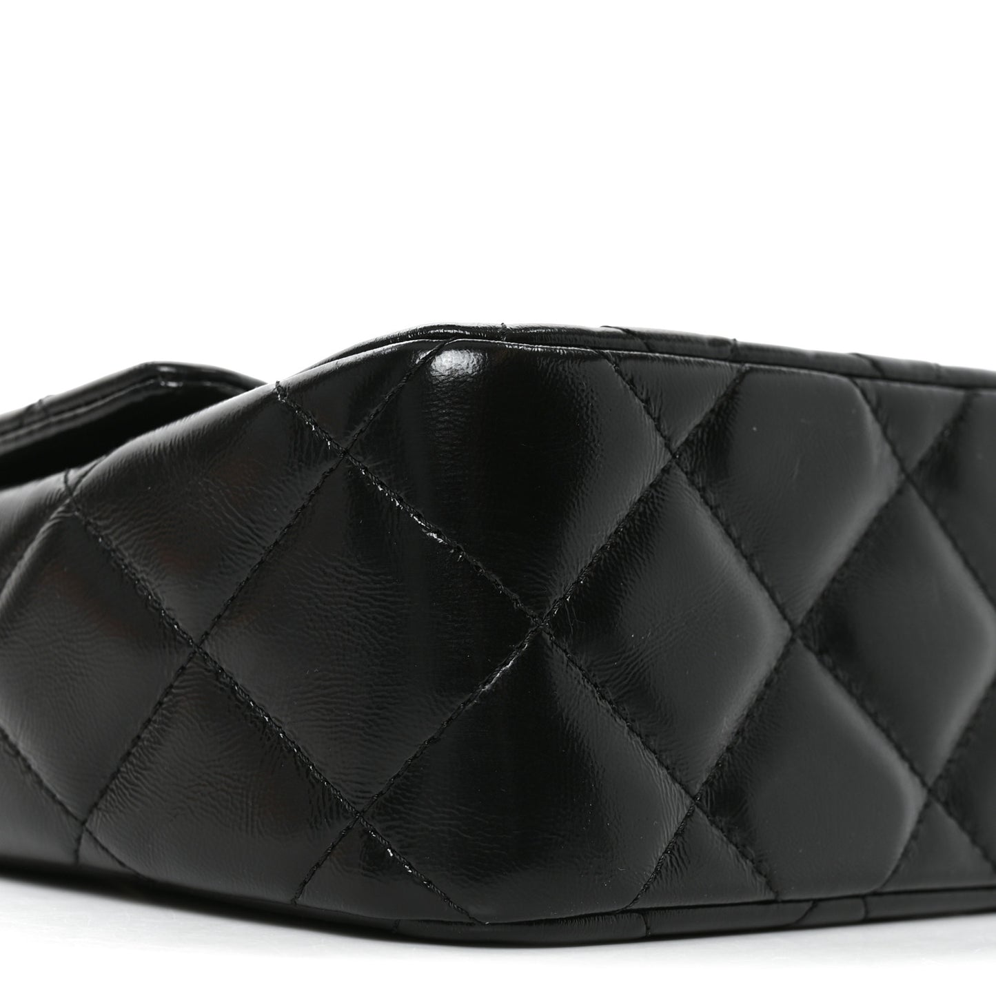 Shiny Lambskin Quilted Twisted Links Top Handle Flap Black