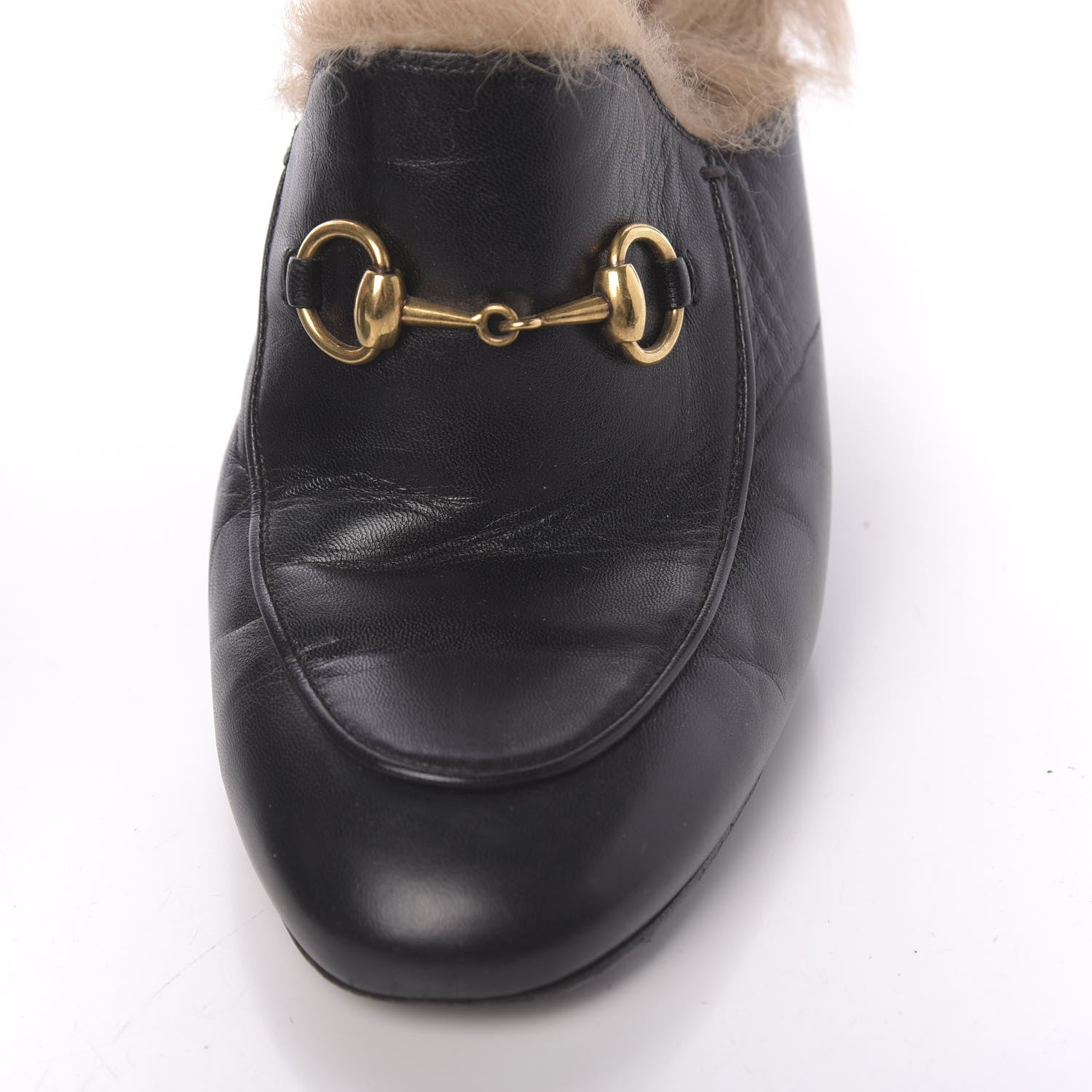 Gucci Malaga Kid Fur Princetown High Heel Mules 37 Black Naturale 9 of 12
