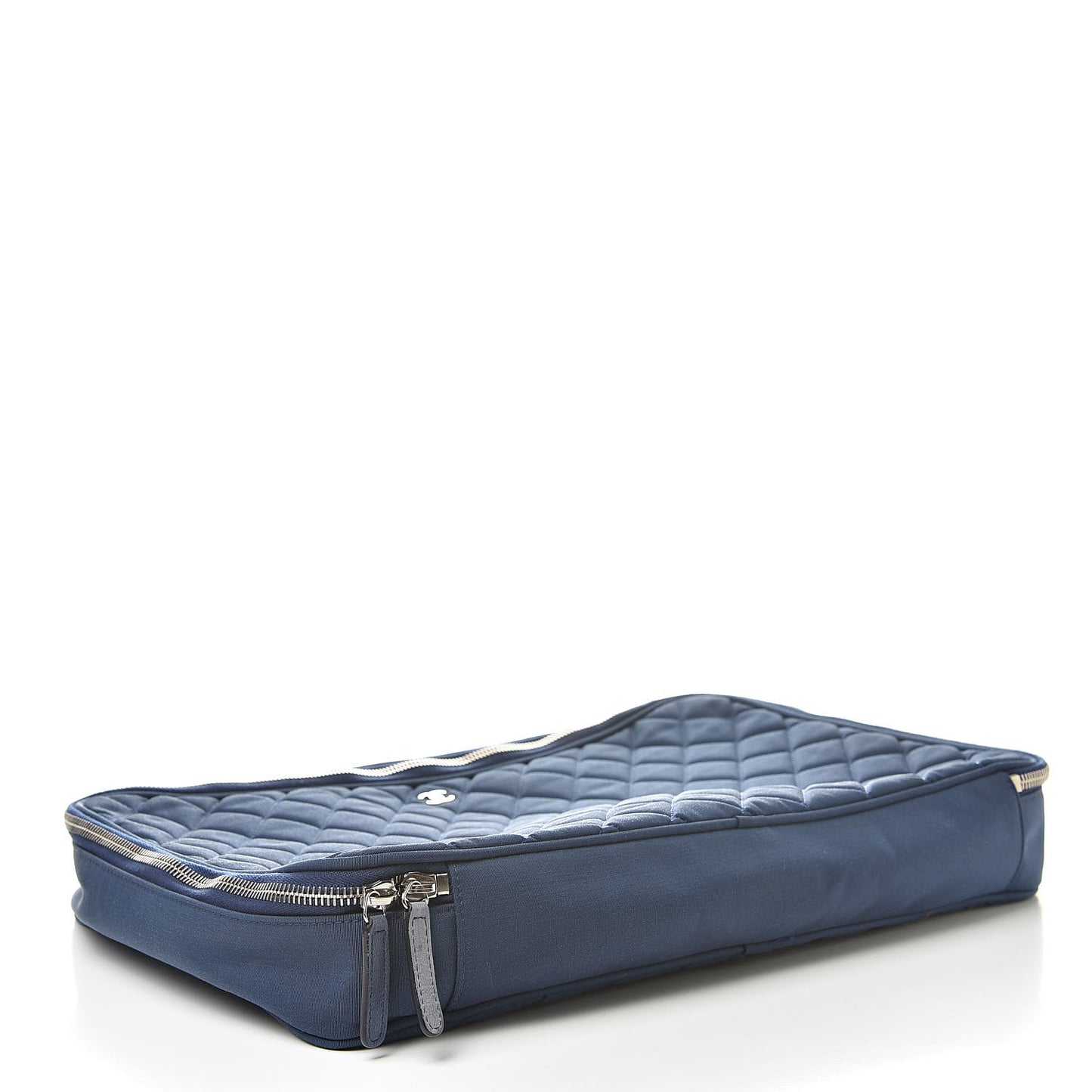 Canvas Quilted Large Pouch Cosmetic Case Blue