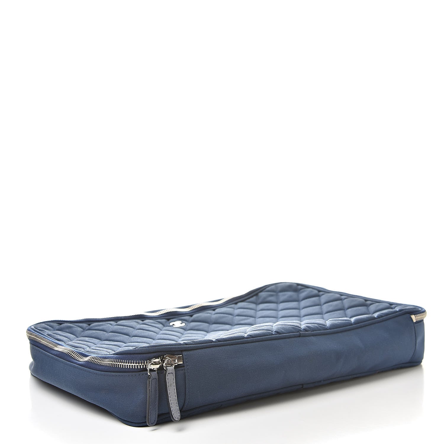 Chanel Canvas Quilted Large Pouch Cosmetic Case Blue 4 of 8