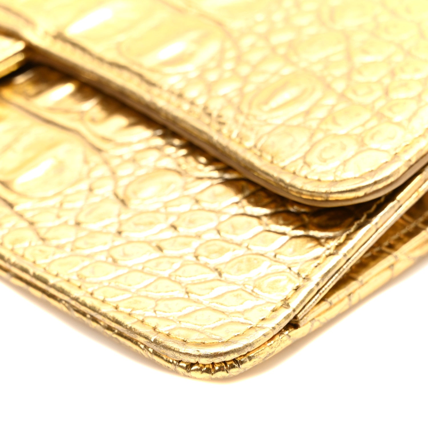 Chanel Calfskin Crocodile Embossed Cocodile Pouch With Chain Handle Gold 8 of 9