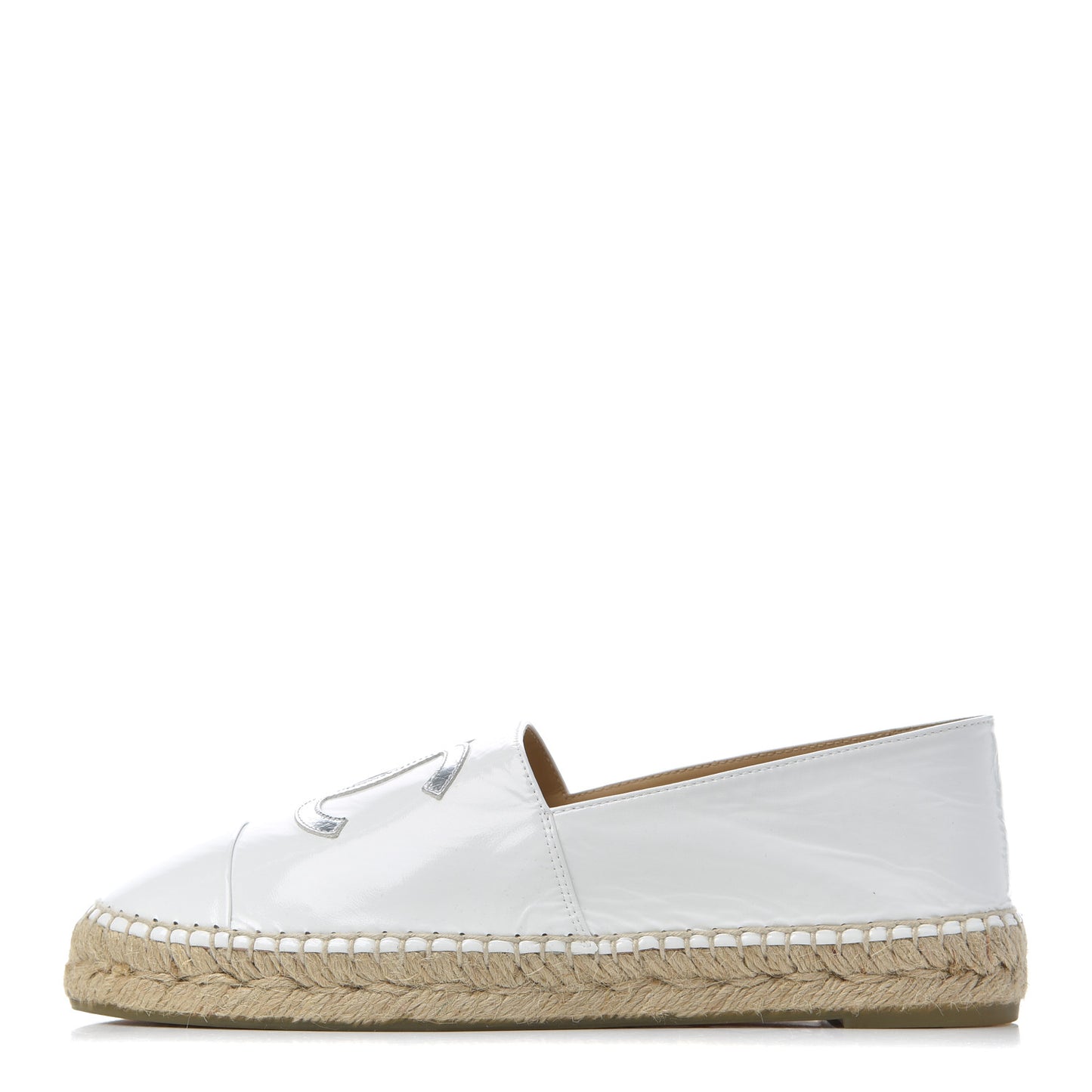 Distressed Patent CC Espadrilles 39 White Silver