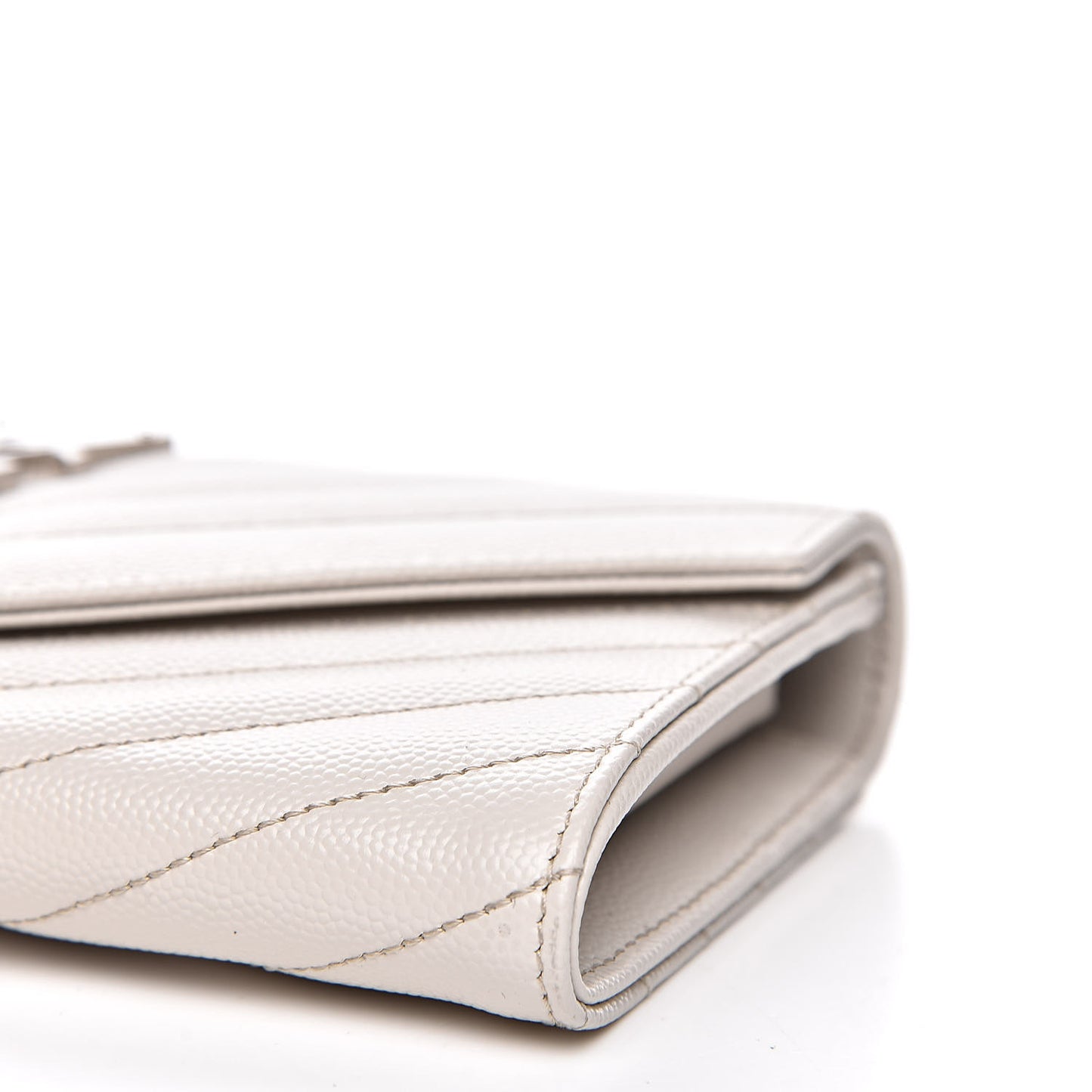 Grain De Poudre Matelasse Chevron Monogram Flap Wallet Icy White