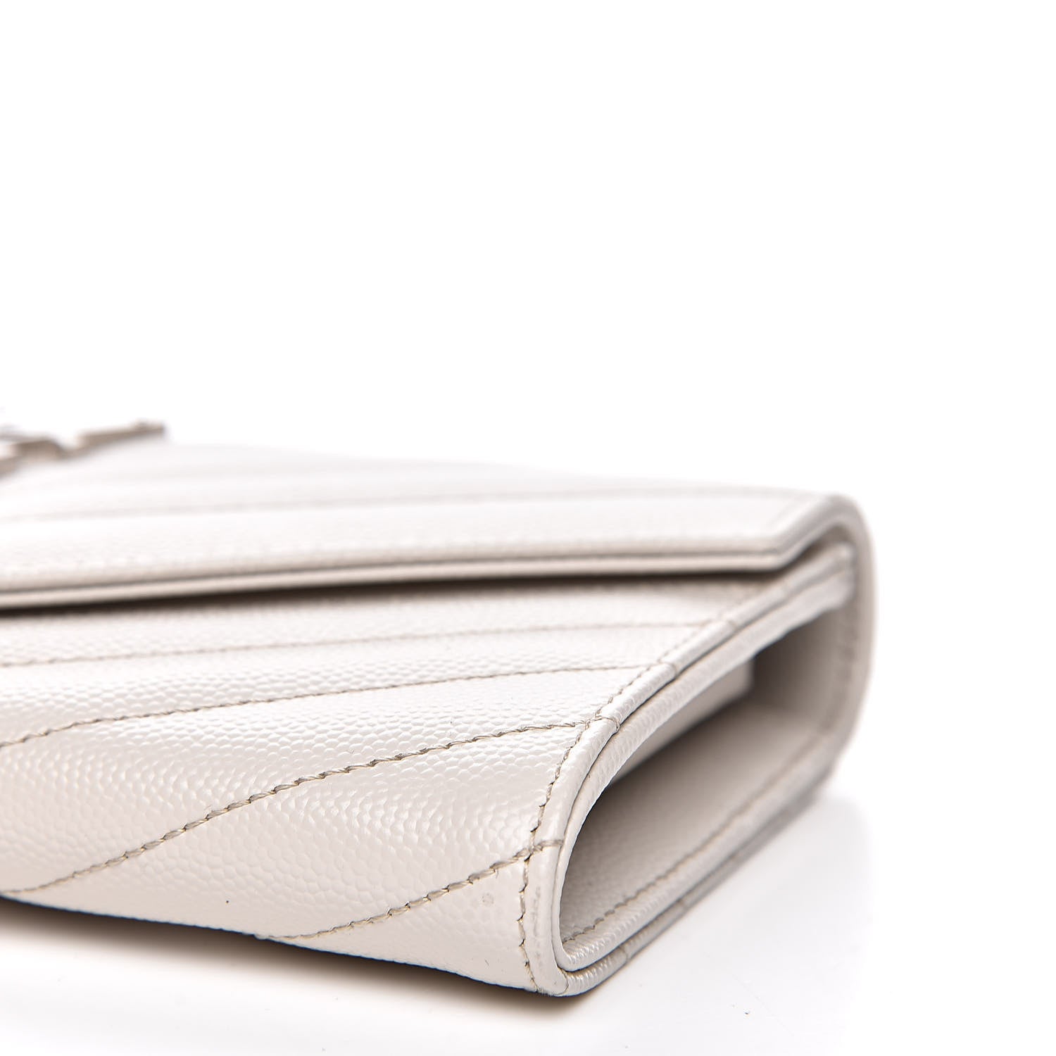 Saint Laurent Grain De Poudre Matelasse Chevron Monogram Flap Wallet Icy White 8 of 10
