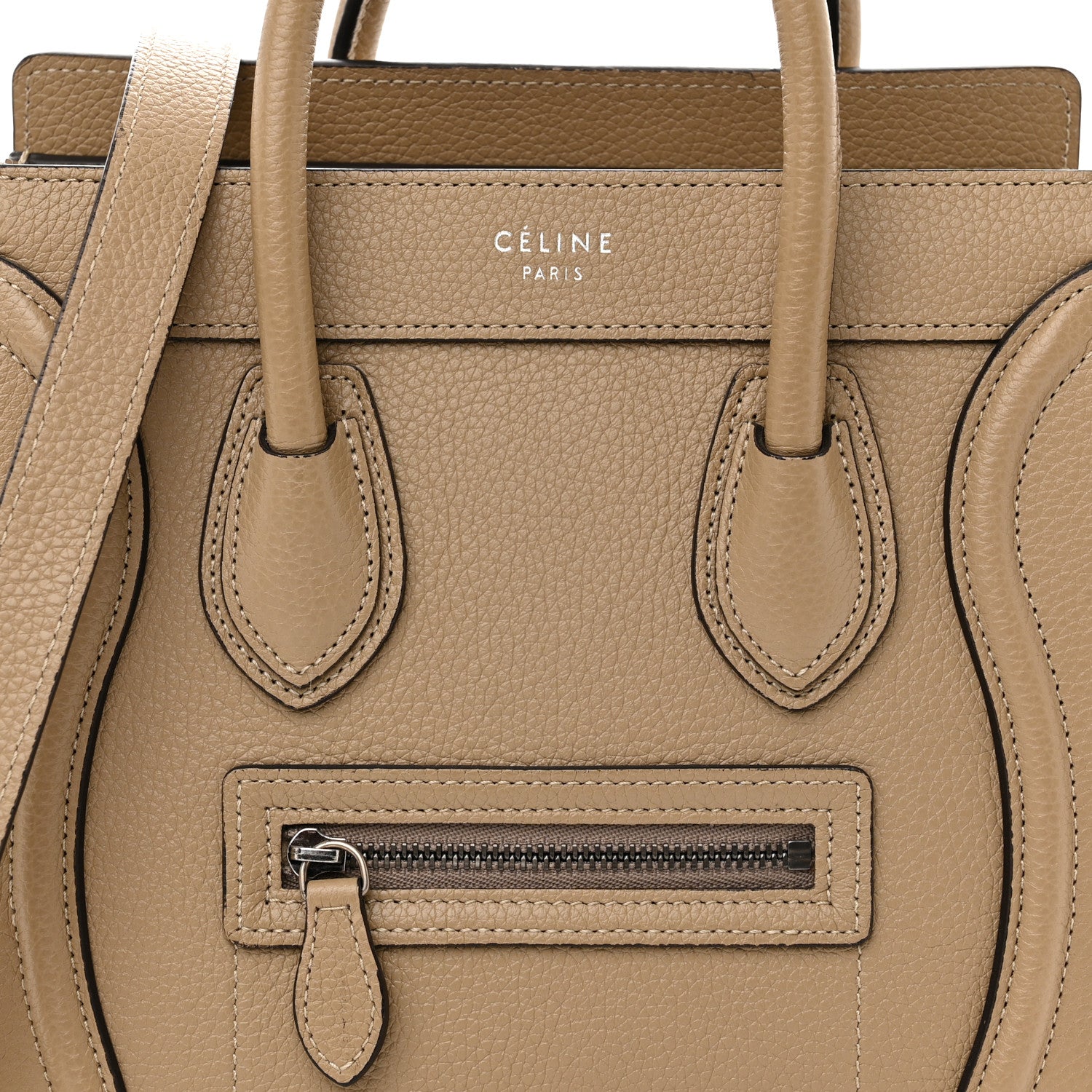 Celine Drummed Calfskin Nano Luggage Dune 8 of 13