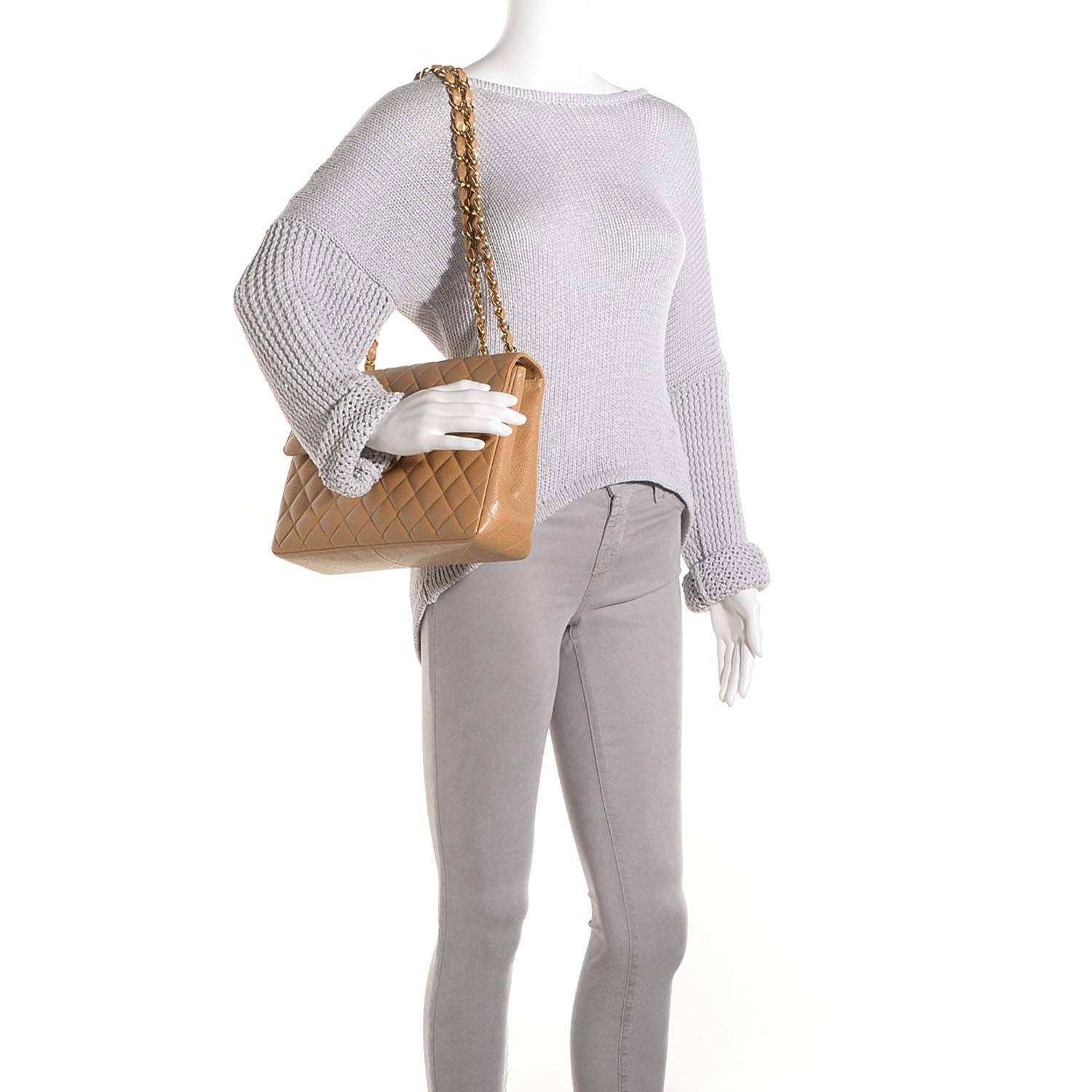 Chanel Caviar Jumbo Single Flap Beige 2 of 9