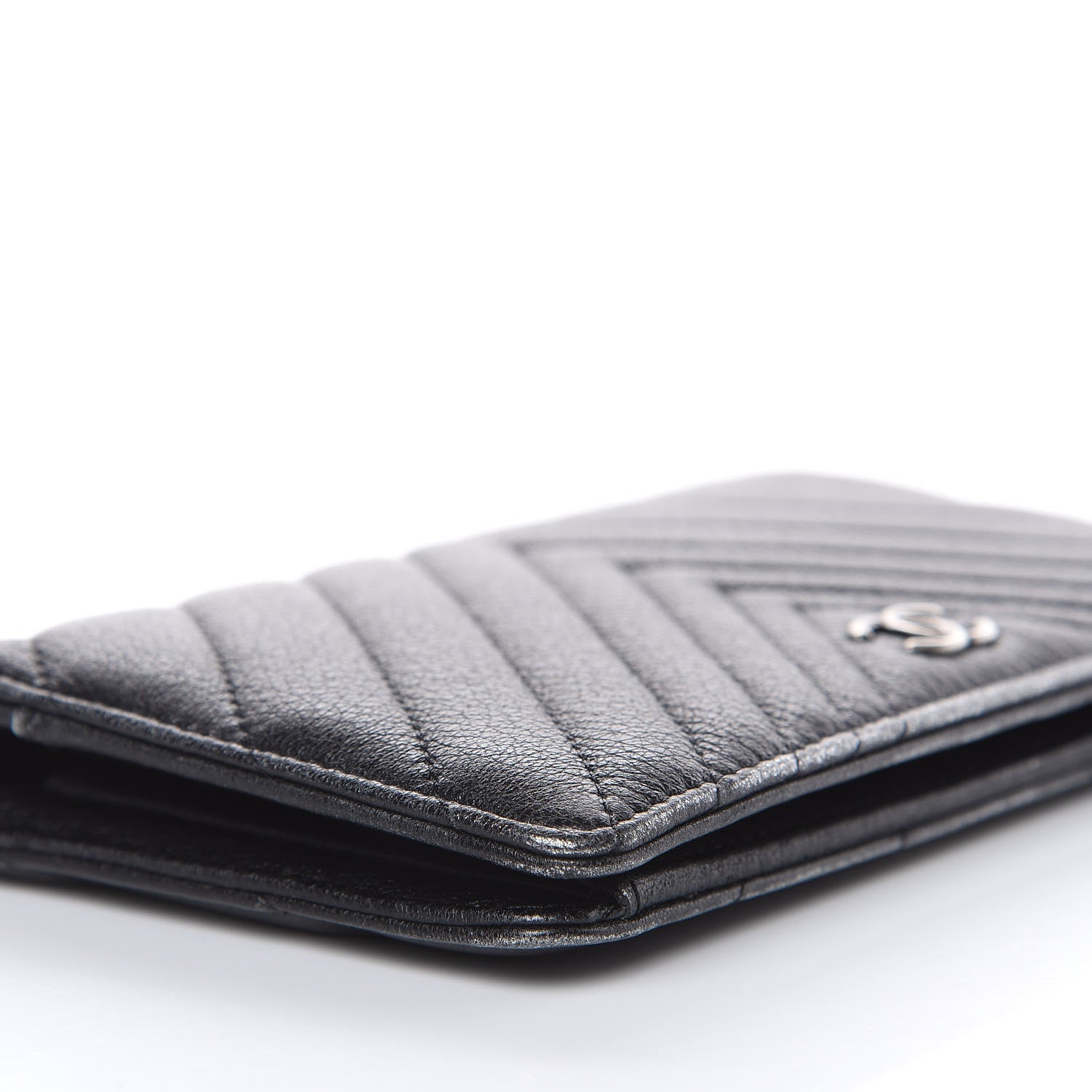 Chanel Shiny Goatskin Chevron Quilted Yen Wallet Black 8 of 15