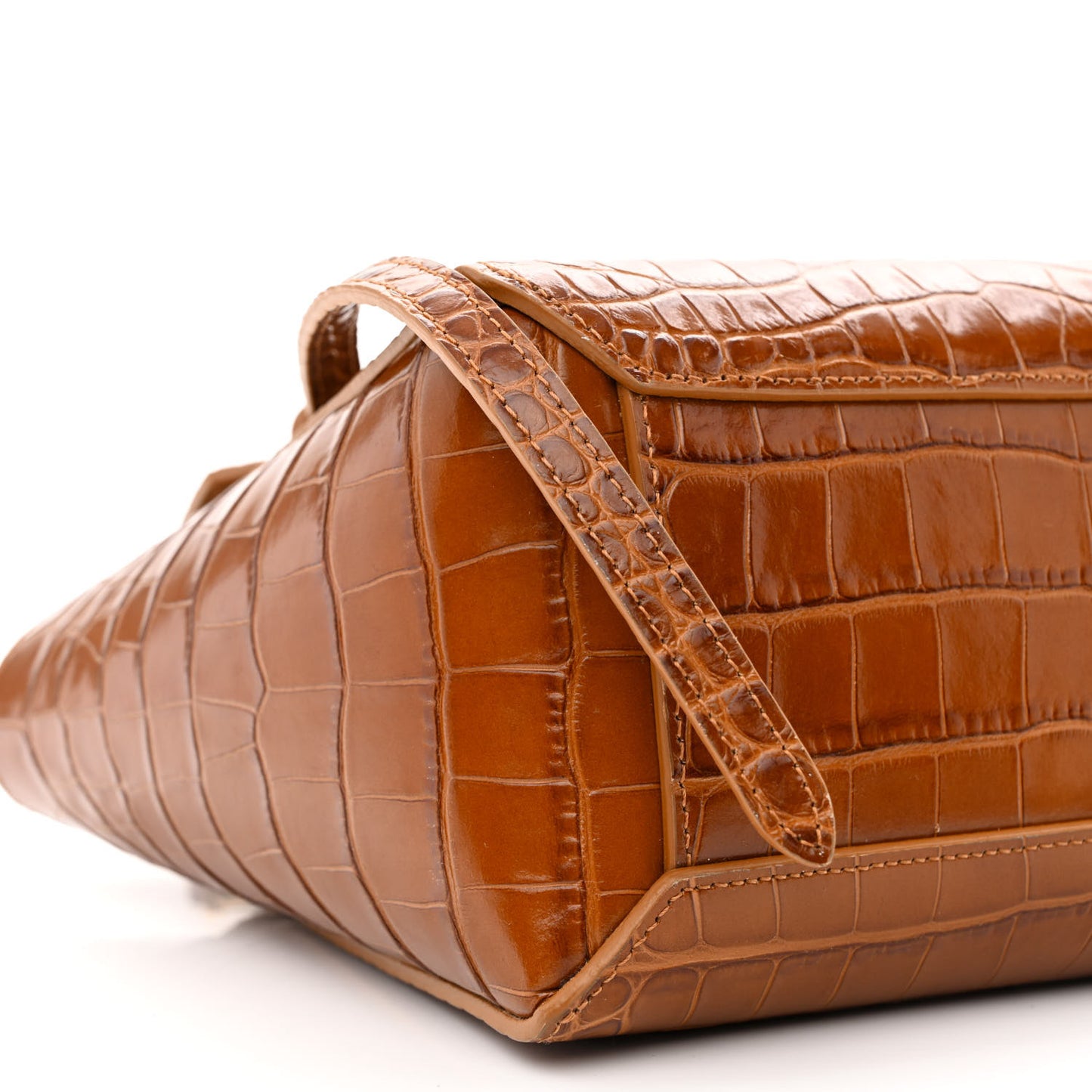 Calfskin Crocodile Embossed Nano Belt Bag Camel