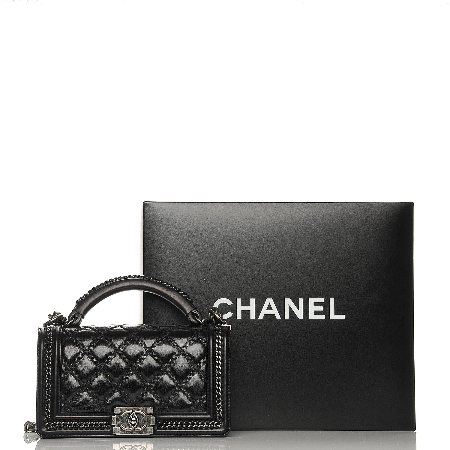 Chanel Calfskin Quilted Medium Boy Top Handle Flap Black 8 of 8