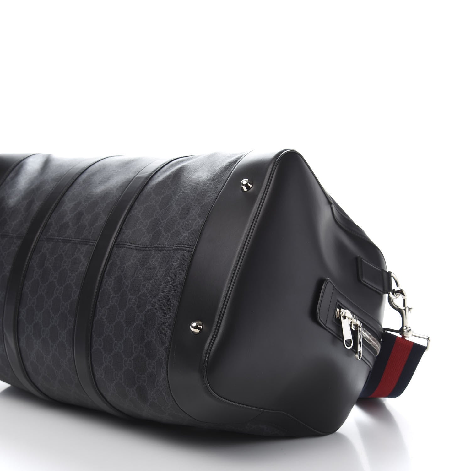 Gucci Soft GG Supreme Monogram Appia Calfskin Web Large Carry On Duffle Bag Black Grey 8 of 9