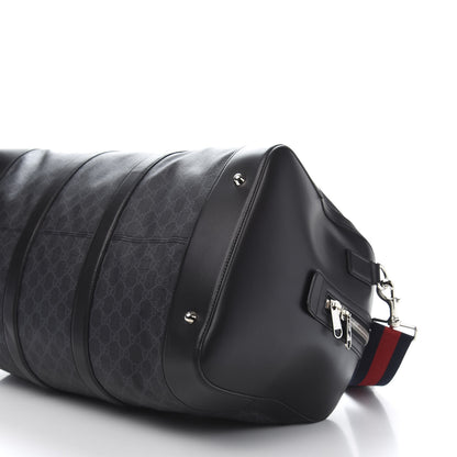 Gucci Soft GG Supreme Monogram Appia Calfskin Web Large Carry On Duffle Bag Black Grey 8 of 9