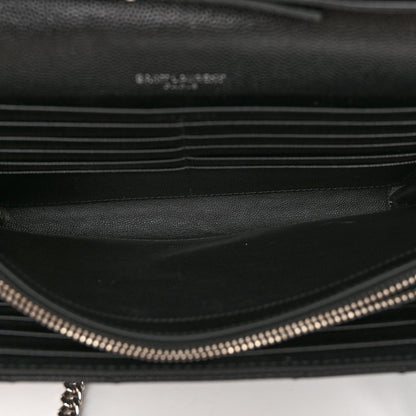 Saint Laurent Grain De Poudre Matelasse Chevron Monogram Chain Wallet Black 5 of 9