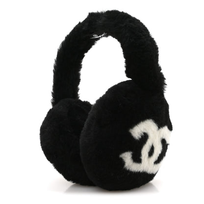 Chanel Shearling CC Ear Muffs Black White 3 of 5