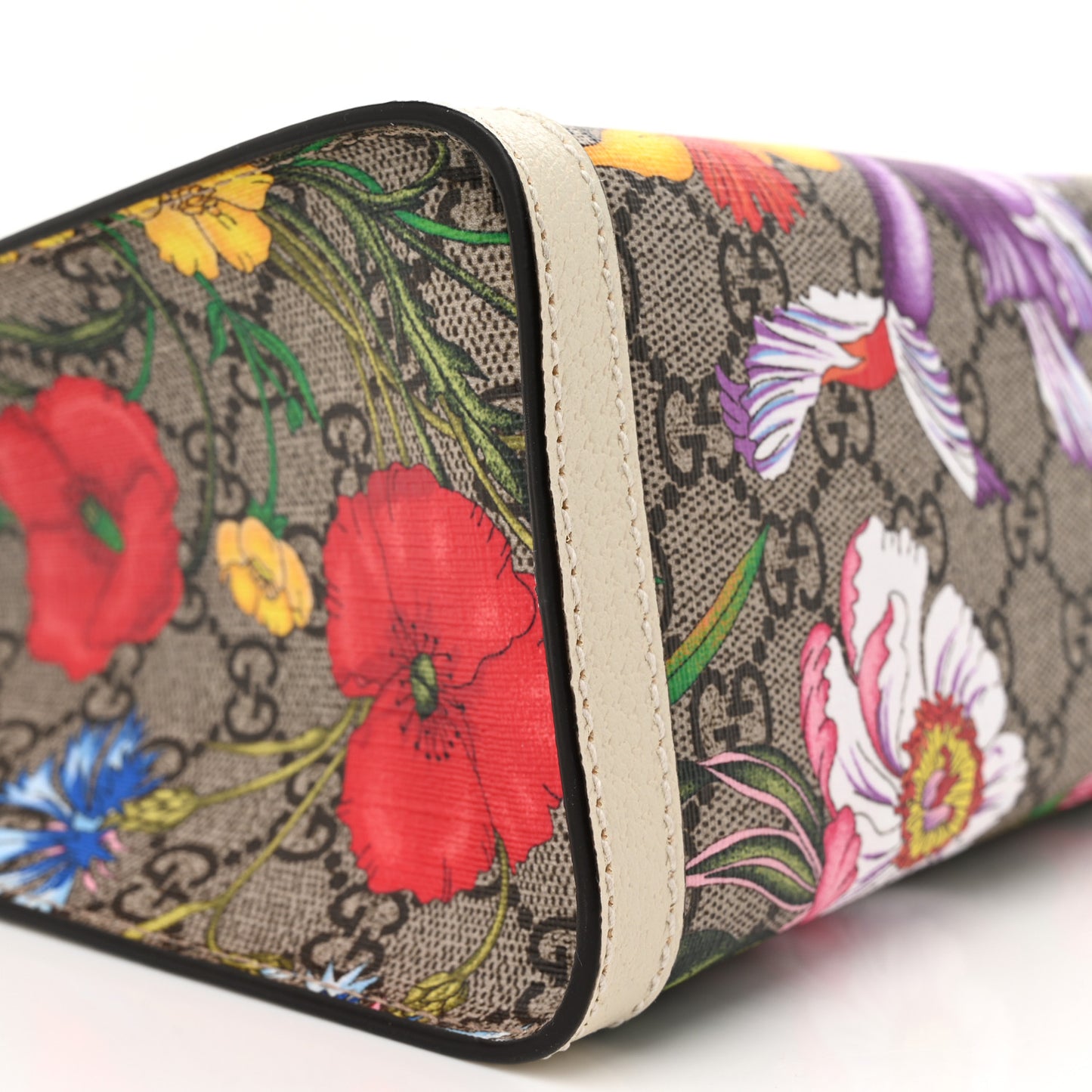 GG Supreme Monogram Flora Textured Calfskin Small Padlock Tote Beige Ebony Multicolor Mystic White