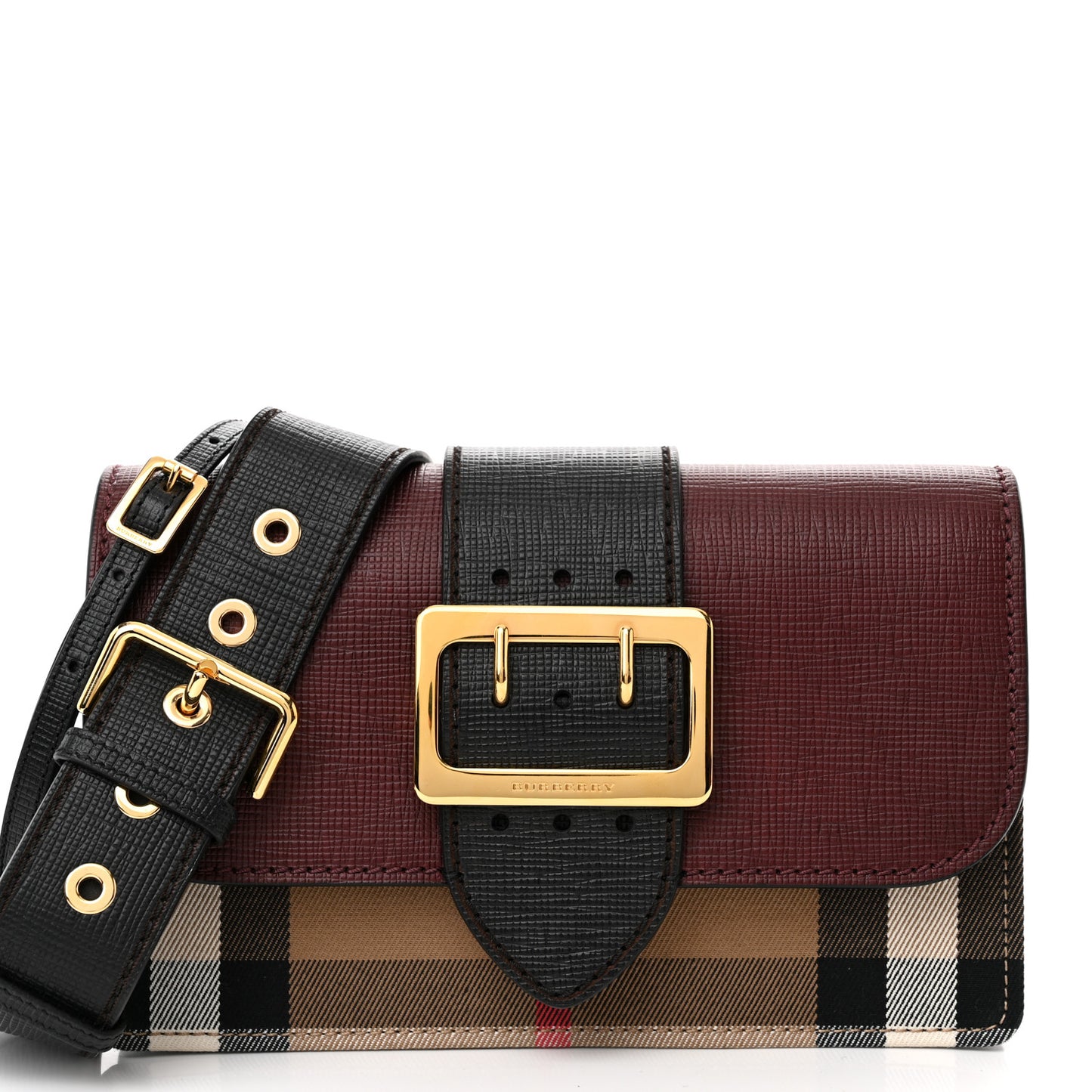 House Check Bridle Calfskin Madison Buckle Bag Burgundy