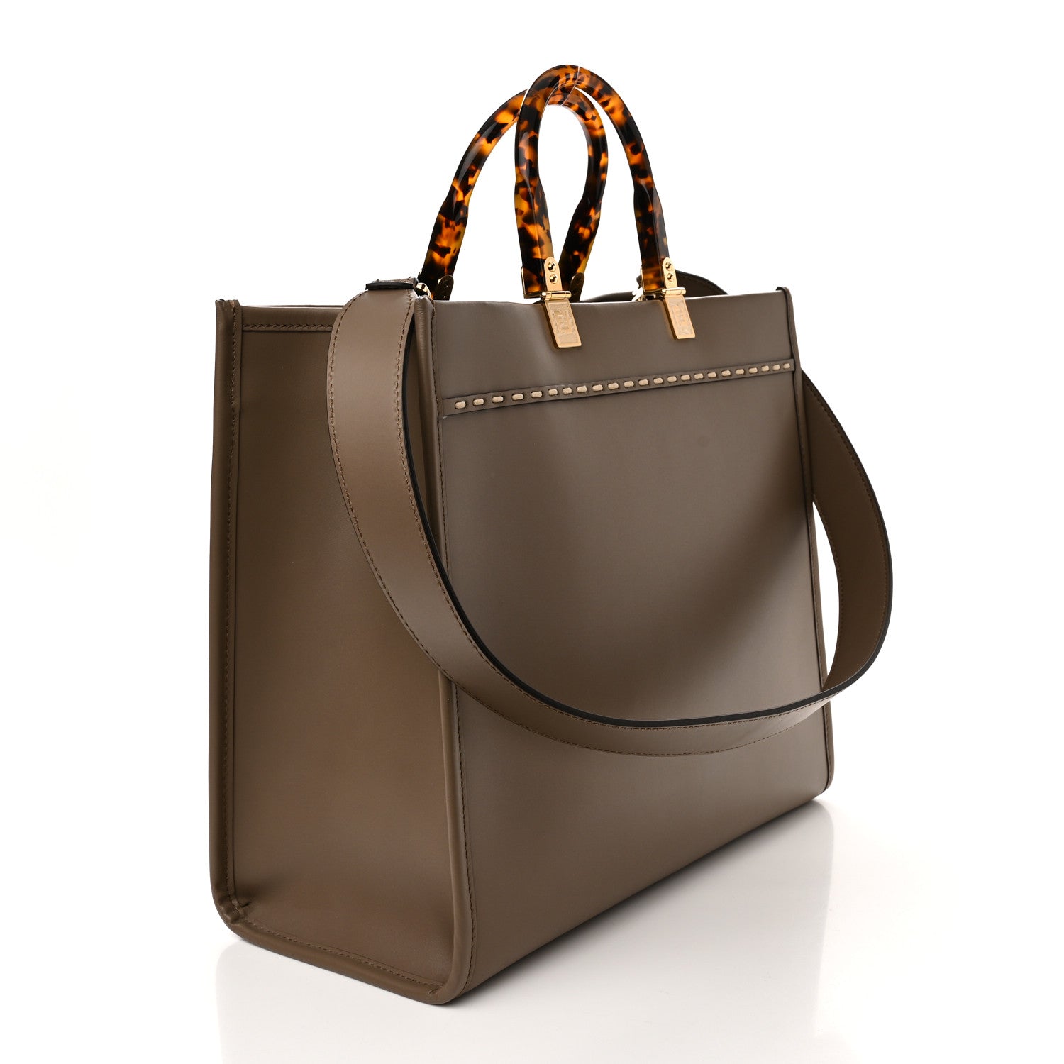Fendi Vitello King Plexiglass Elaphe Python Print Logo Medium Fendi Sunshine Shopper Tote Tartufo Daisy Roccia 3 of 11
