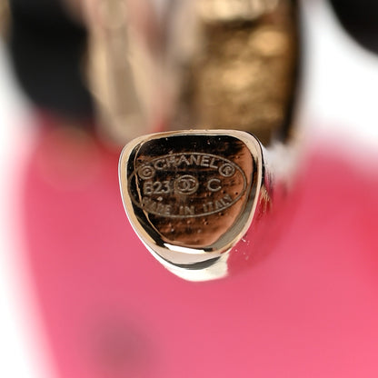 Chanel Metal Resin Lambskin Quilted CC Turnlock Chain Flap Bag Hoop Earrings Pink Gold 4 of 5