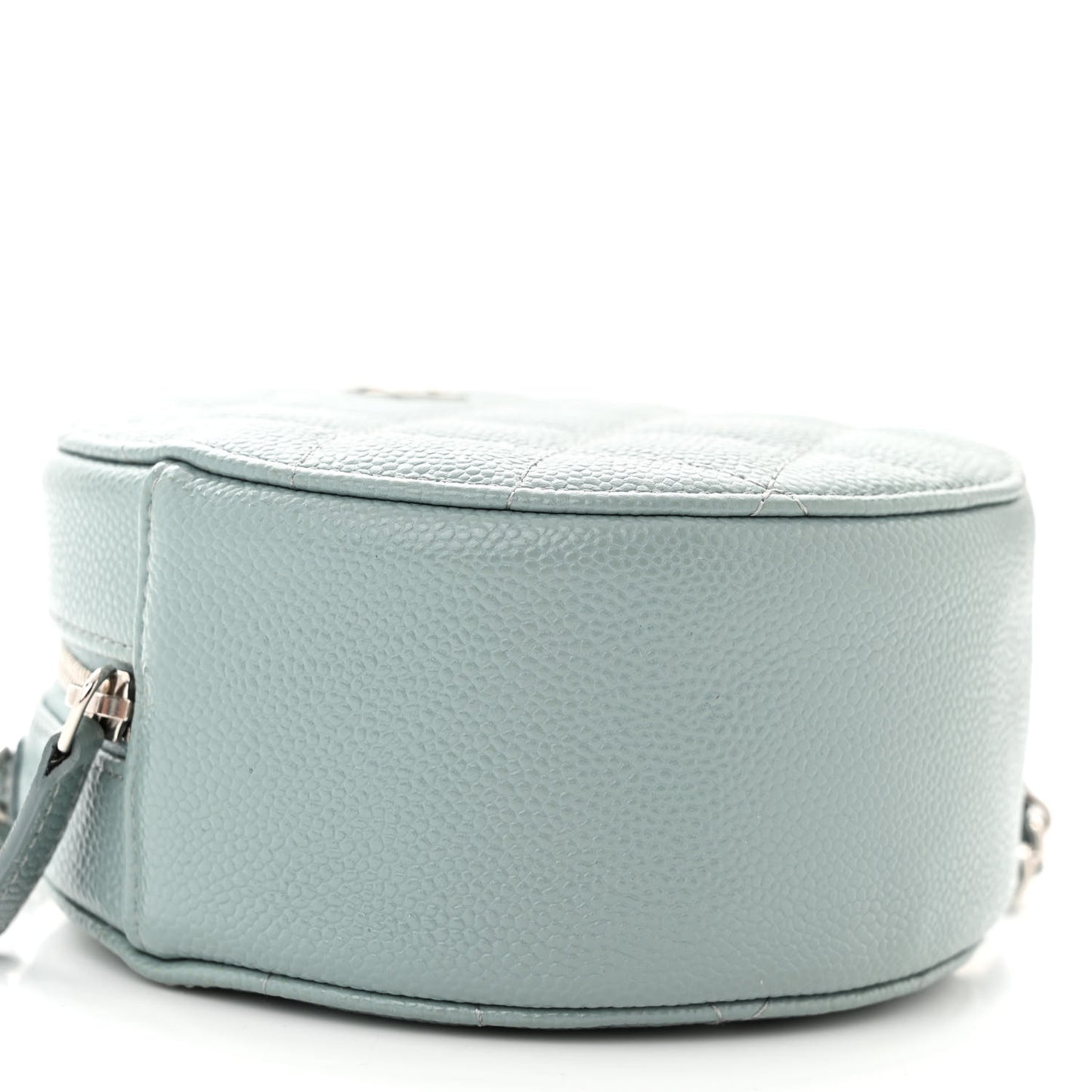 Caviar Quilted Round Clutch With Chain Light Blue