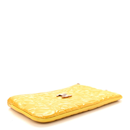 Chanel Patent Camellia Embossed Pochette Yellow 4 of 12