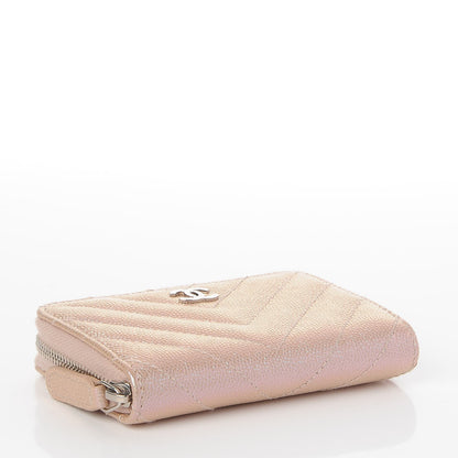 Chanel Metallic Caviar Chevron Quilted Zip Around Coin Purse Light Gold 4 of 8