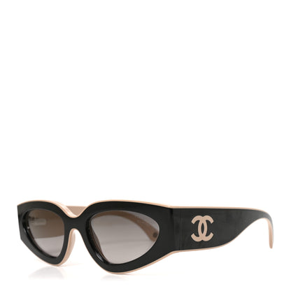 Chanel Acetate Cat Eye Sunglasses 6056 Black Beige 1 of 7