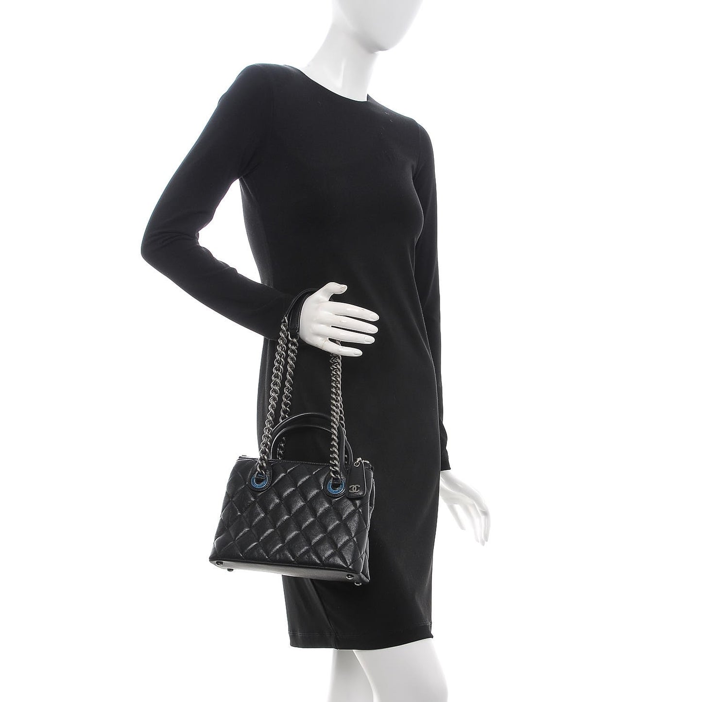 Shiny Sheepskin Quilted Small Shopping Tote Black
