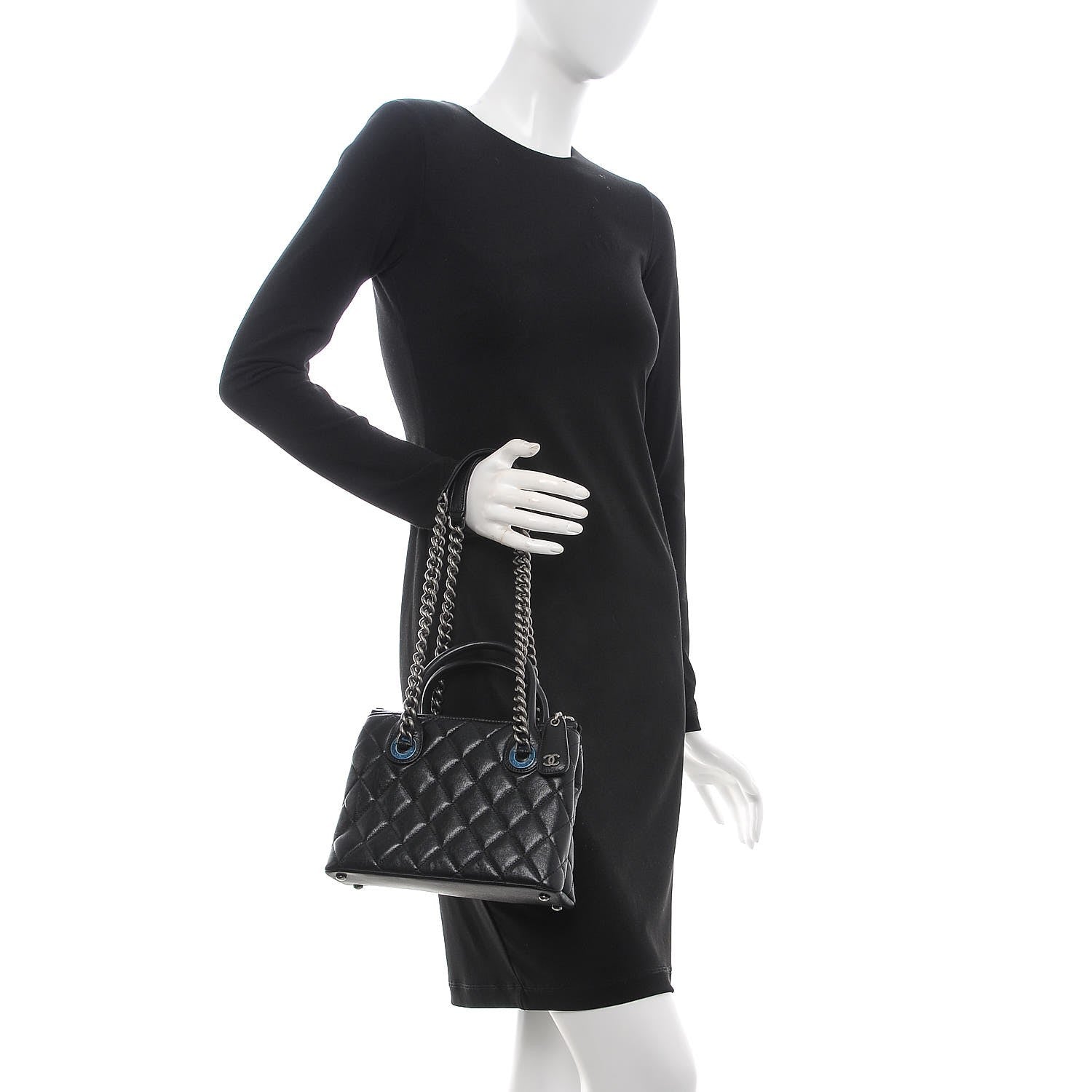 Chanel Shiny Sheepskin Quilted Small Shopping Tote Black 2 of 7