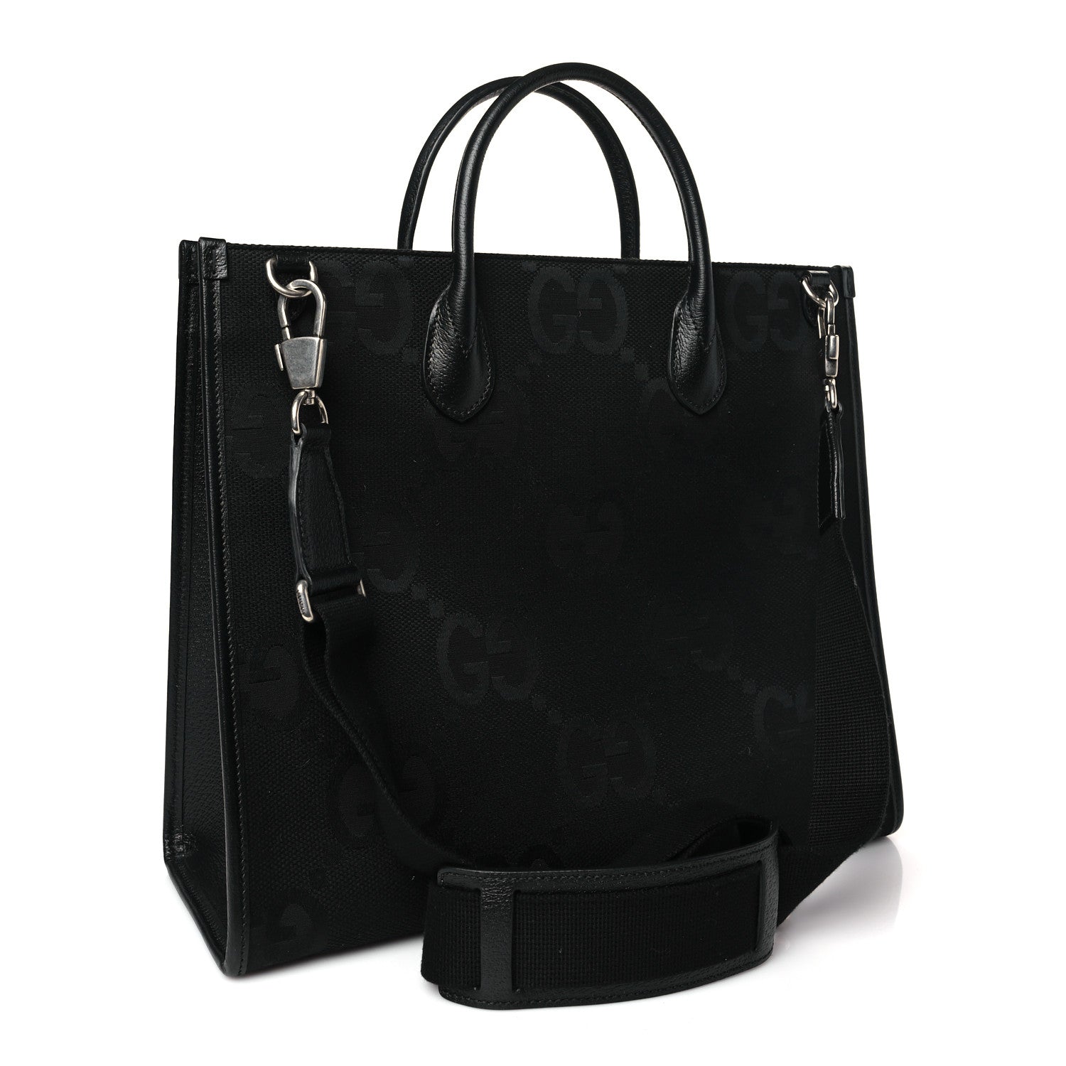 Gucci Monogram Jumbo GG Textured Dollar Calfskin Tote Bag Black 3 of 8