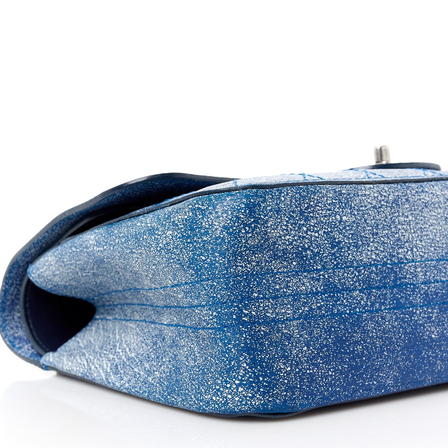 Crackled Calfskin Jumbo Double Flap Blue