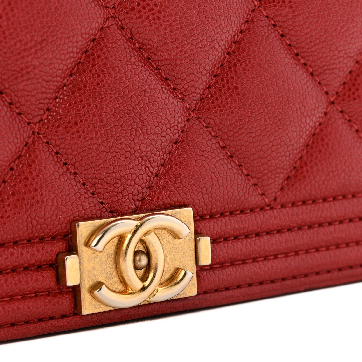Chanel Caviar Quilted Boy Wallet On Chain WOC Red 12 of 13