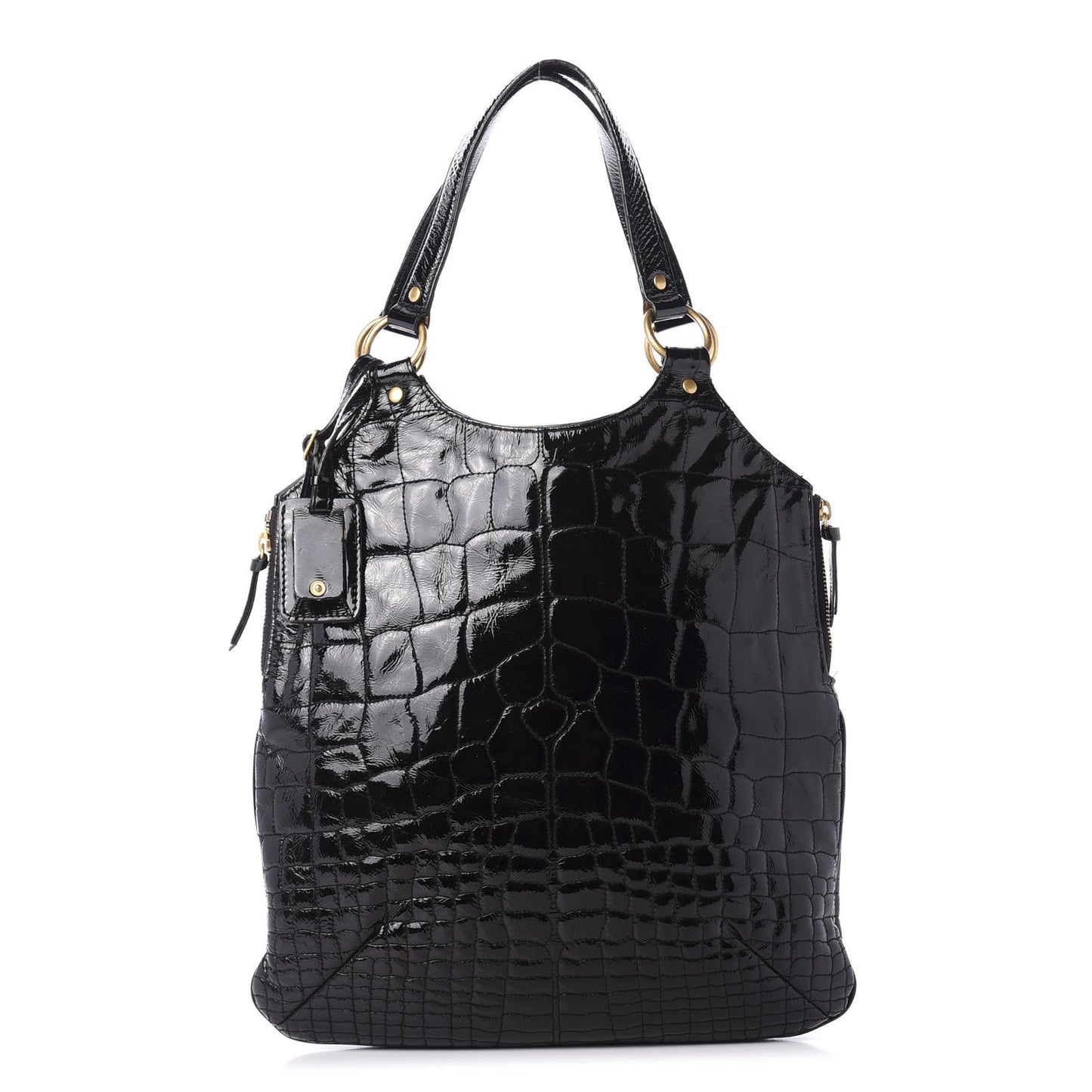 Patent Crocodile Embossed Tribute Tote Black