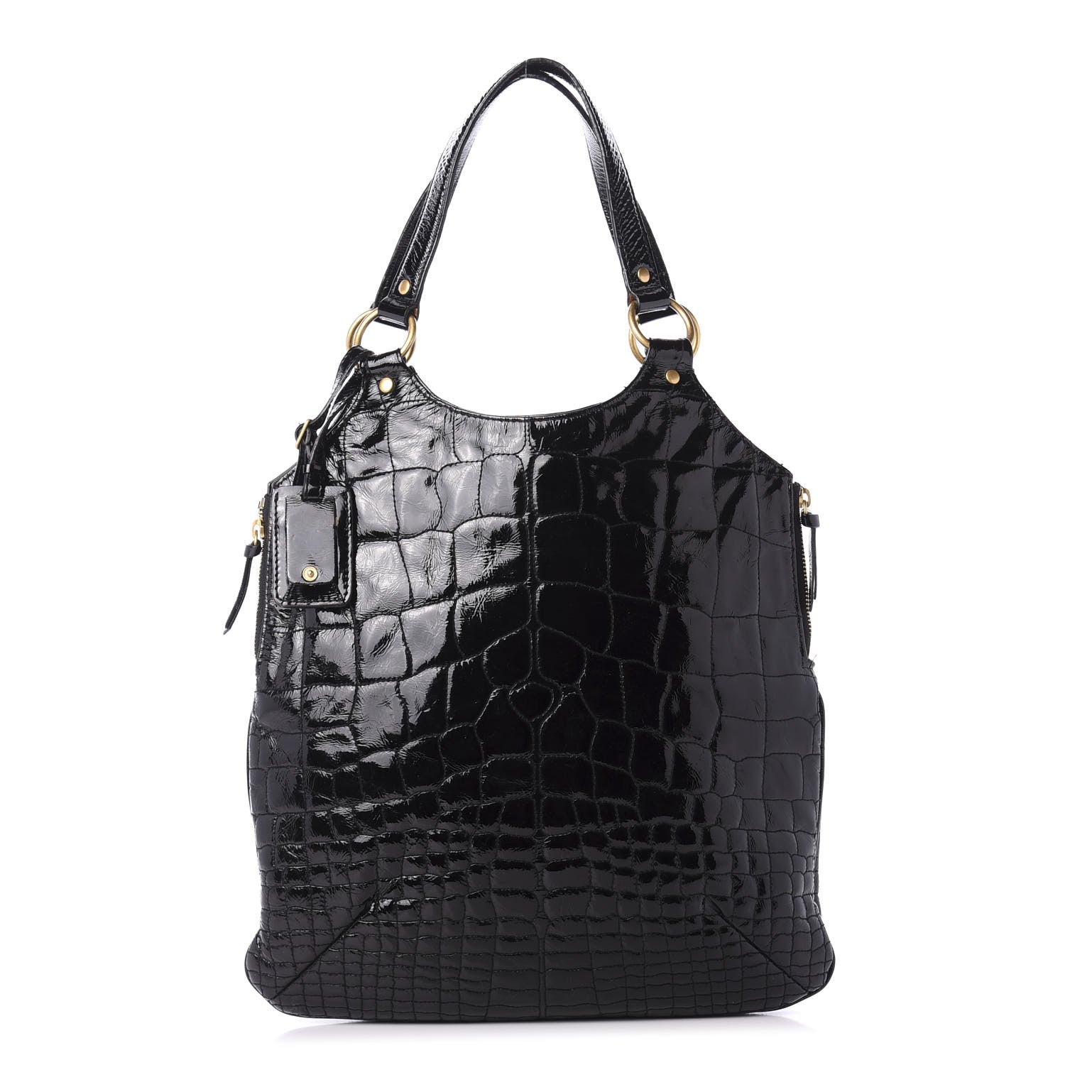 Saint Laurent Patent Crocodile Embossed Tribute Tote Black 1 of 10