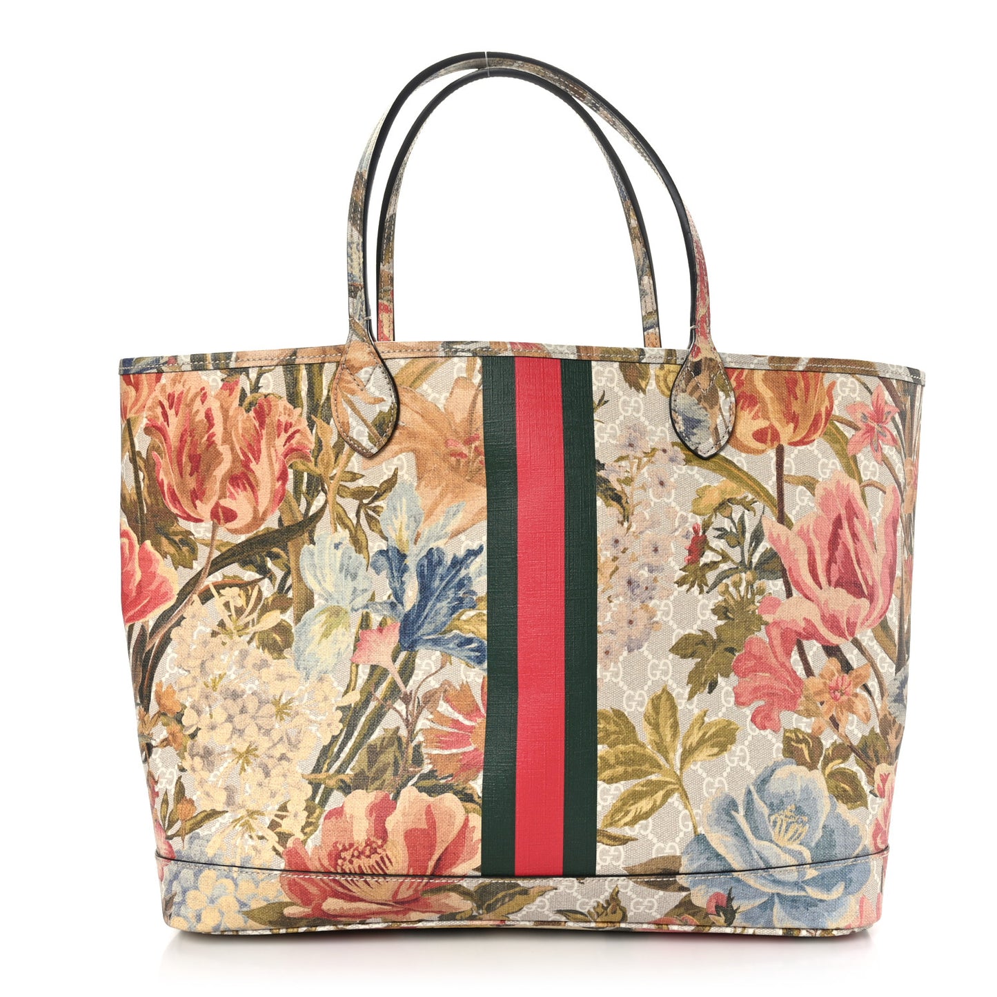 GG Supreme Monogram Water Flora Web Large Ophidia Tote Beige White Multicolor